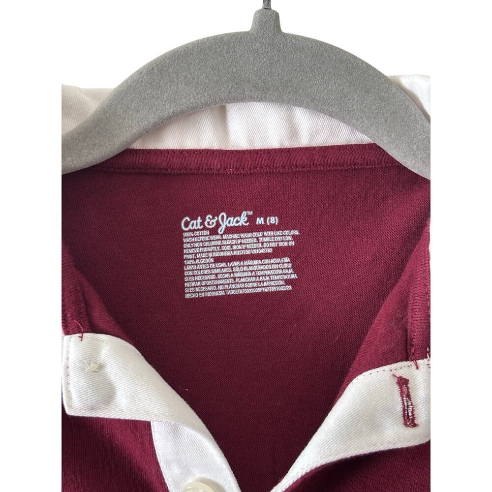 Cat & Jack Boys Rugby Polo Shirt Burgundy Colorblock Long Sleeve 100% Cotton - Picture 6 of 7